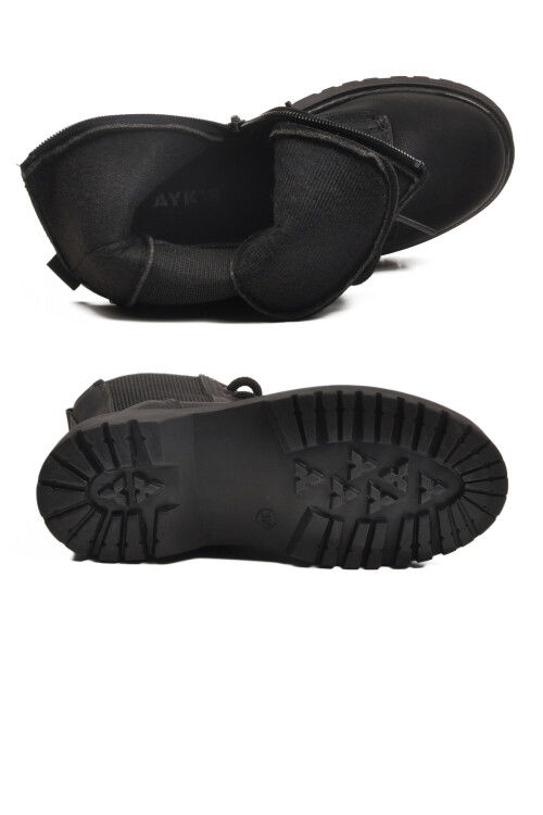 Siyah Zümrüt Polarlı Kaymaz Soğuğa Dirençli Deri Çocuk Bot Tuno 07 F