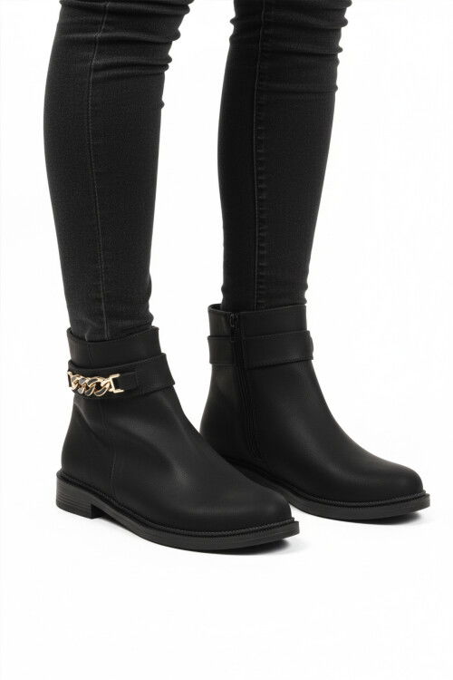 Siyah Zümrüt İçi Kürklü Fermuarlı Kaymaz Kadın Bot 636182 Z