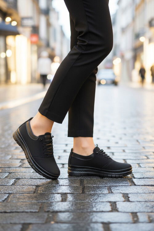 Black Emerald Rubber Laced Light Flexible Womens Casual Shoes 029 Z