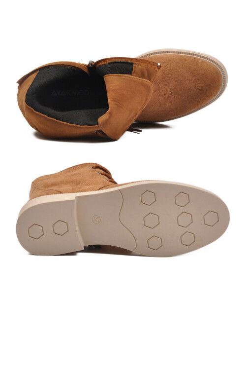 Taba Süet Bağcıklı Fermuarlı Kaymaz Kadın Bot 284098 Z