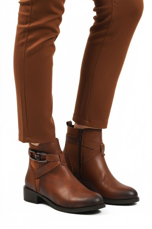 Taba Zümrüt İçi Kürklü Fermuarlı Kaymaz Kadın Bot 547819 Z