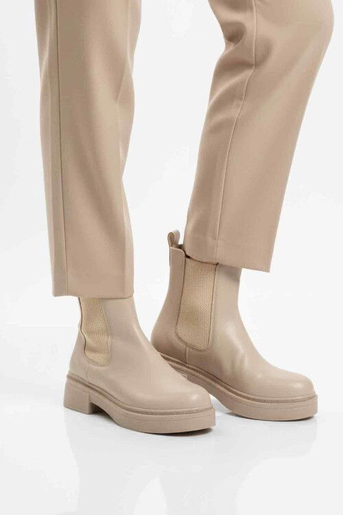 Bej Cilt Kolay Giyilebilir Polarlı Kaymaz Kadın Chelsea Bot 209134 Z