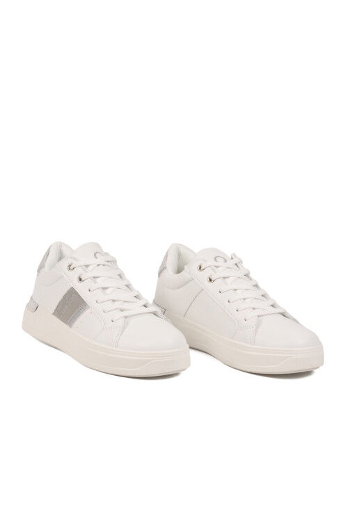 Bej Gümüş Bağcıklı Cilt Memory Foam Unisex Spor Ayakkabı BNI-12074 G