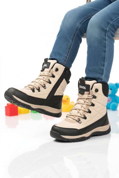 Bej Polarlı Kaymaz Taban Soğuğa Dirençli Unisex Çocuk Bot Felix F