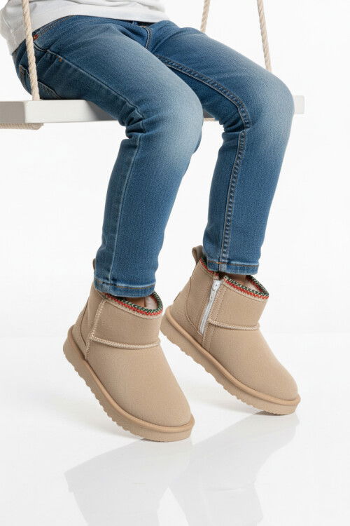 Bej Süet İçi Kürklü Soğuğa Dirençli Kız Çocuk Bot Ugy F