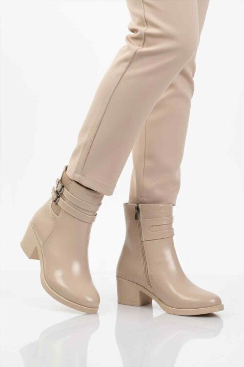 Bej İçi Kürklü Topuklu Kadın Bot 1006 Z