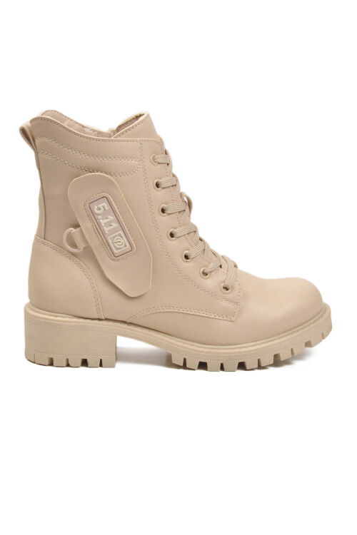 Bej İçi Polarlı Kaymaz Taban Fermuarlı Kadın Bot 24024 Z