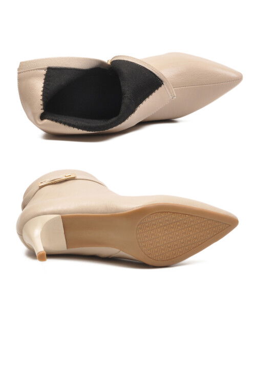 Bej İçi Polarlı İnce Topuklu Fermuarlı Kadın Bot 2611 Z