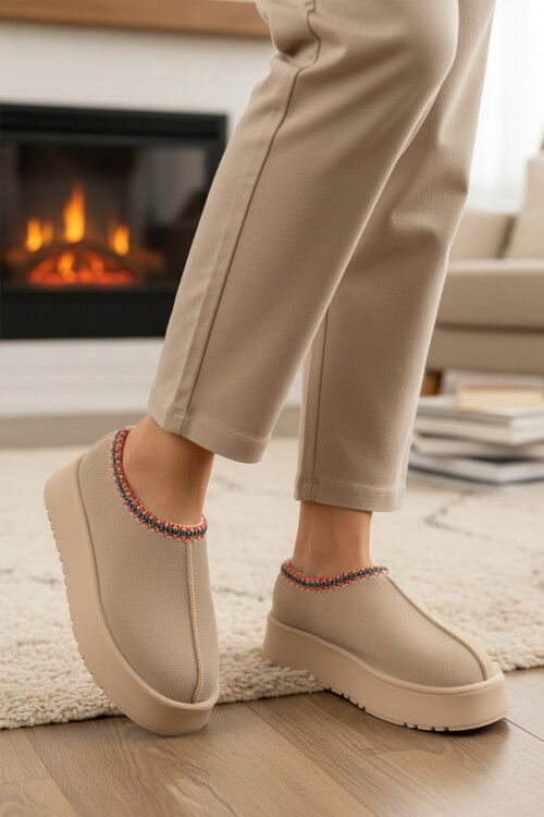 Bej İçi Kürklü Kadın Casual Ayakkabı U-50 Z