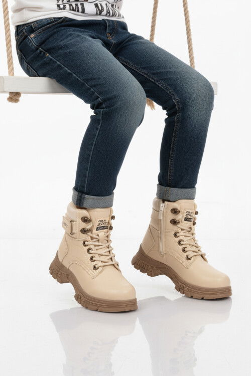 Bej Vizon İçi Polarlı Kaymaz Taban Unisex Çocuk Bot 24035 F