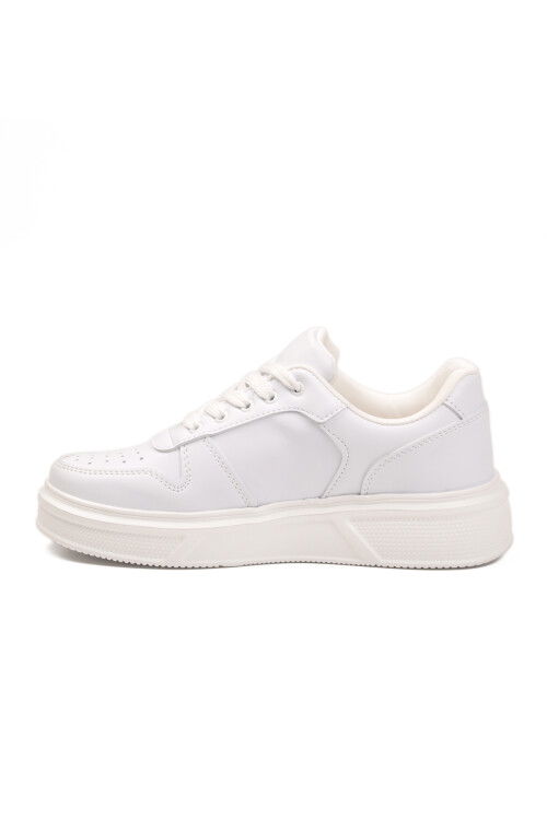 Beyaz Bağcıklı Cilt Hafif Unisex Sneaker Aper 049 G