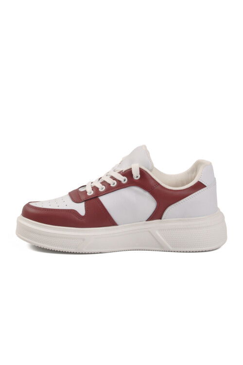 Beyaz Bordo Bağcıklı Cilt Hafif Unisex Sneaker Aper 049 G