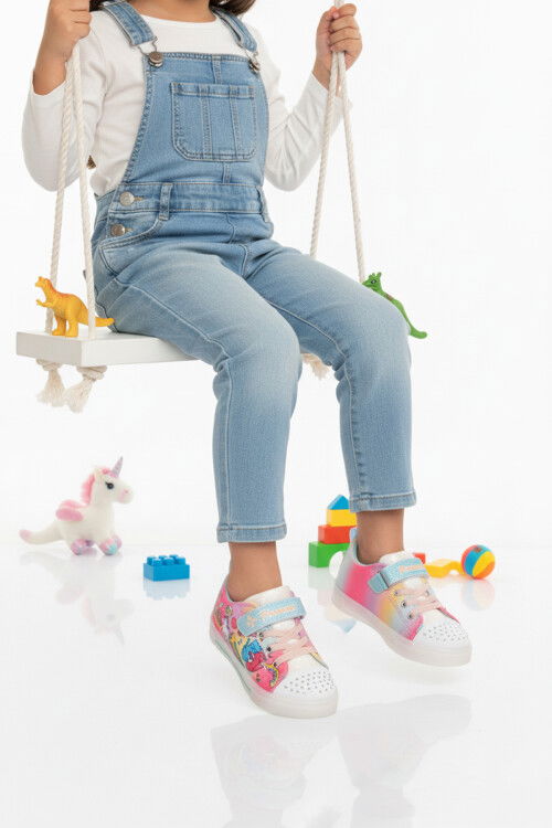 Renkli Desenli Cırtlı Kız Çocuk Sneaker 1842 P