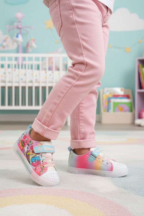 Renkli Desenli Cırtlı Kız Çocuk Sneaker 1842 P