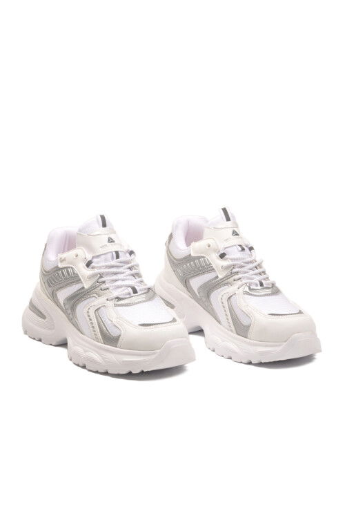 Beyaz Bağcıklı Kalın Taban Hafif Kadın Sneaker 2318 G