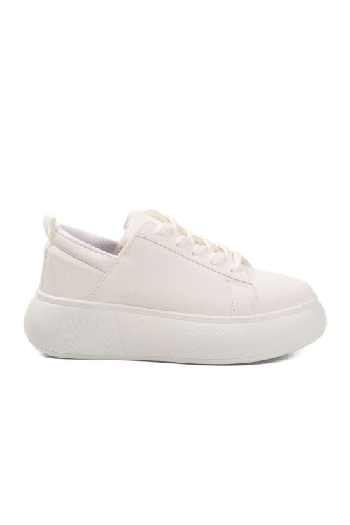 Beyaz Kalın Taban Bağcıklı Kadın Spor Ayakkabı Termo DV-03 Z