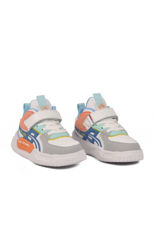 Beyaz Lacivert Cırtlı Unisex Çocuk Spor Ayakkabı BNI-11092 P