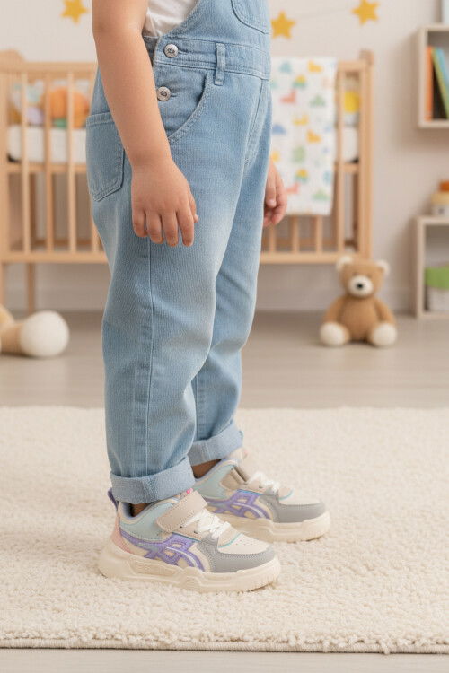 Beyaz Lila Cırtlı Kız Çocuk Spor Ayakkabı BNI-11092 P