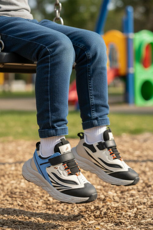 Mavi Cırtlı Hafif Esnek Erkek Çocuk Spor Ayakkabı 1987 F