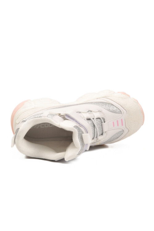 Beyaz Cırtlı Desenli Kaymaz Taban Kız Çocuk Spor Ayakkabı Bella Uzun F