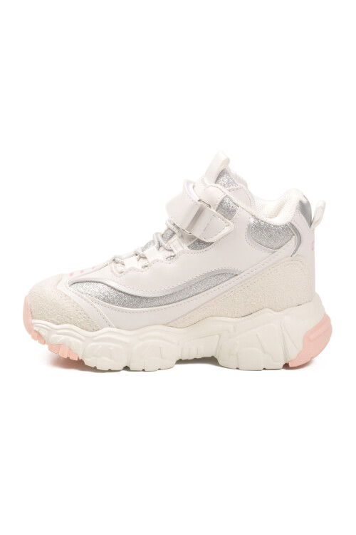 Beyaz Cırtlı Desenli Kaymaz Taban Kız Çocuk Spor Ayakkabı Bella Uzun P