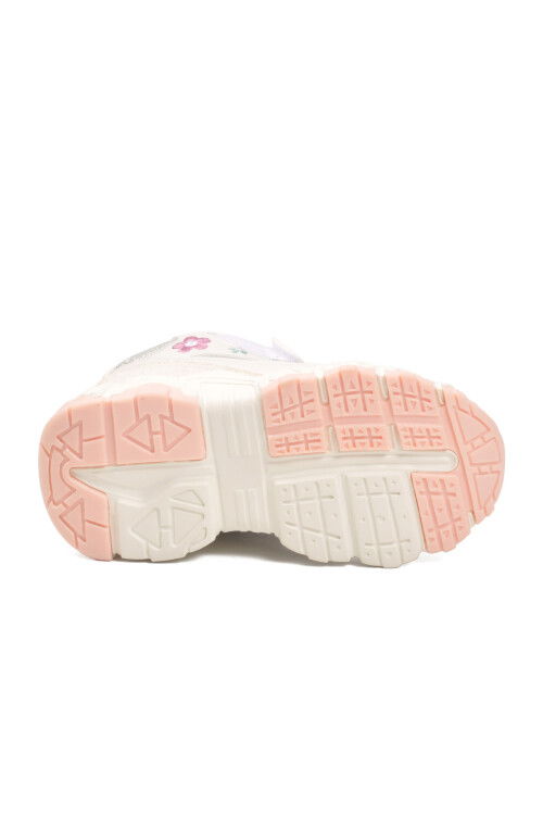 Beyaz Cırtlı Desenli Kaymaz Taban Kız Çocuk Spor Ayakkabı Bella Uzun P