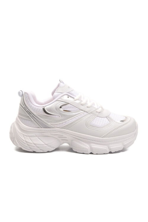 Beyaz Bağcıklı Hafif Yüksek Taban Kadın Sneaker 2376 G