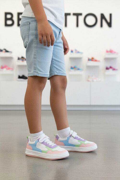 Beyaz Pudra Cırtlı Hafif Kız Çocuk Spor Ayakkabı BNI-10020 F