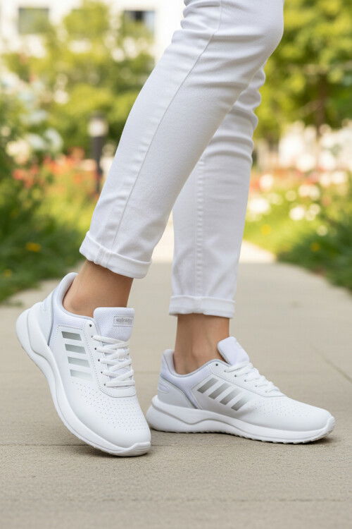 Beyaz Bağcıklı Hafif Esnek Unisex Spor Ayakkabı Nereus G
