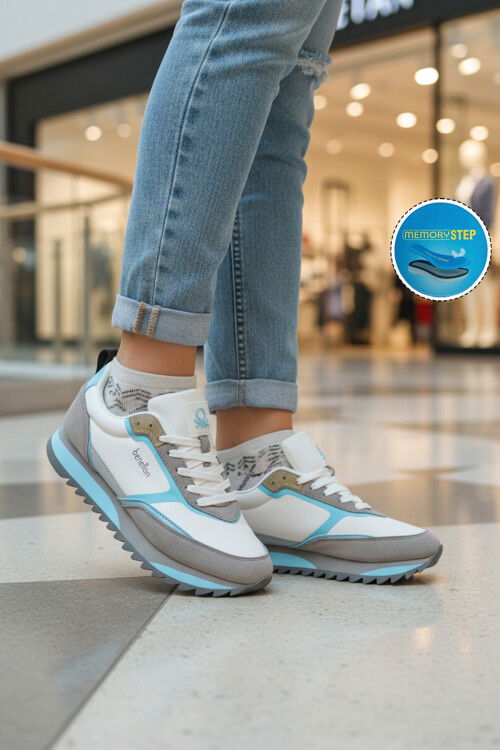 Beyaz Bağcıklı Memory Foam Unisex Spor Ayakkabı BNI-11133 G