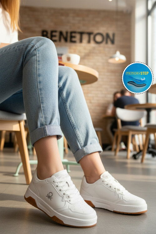 Beyaz Bağcıklı Cilt Memory Foam Unisex Spor Ayakkabı BNI-11220 G