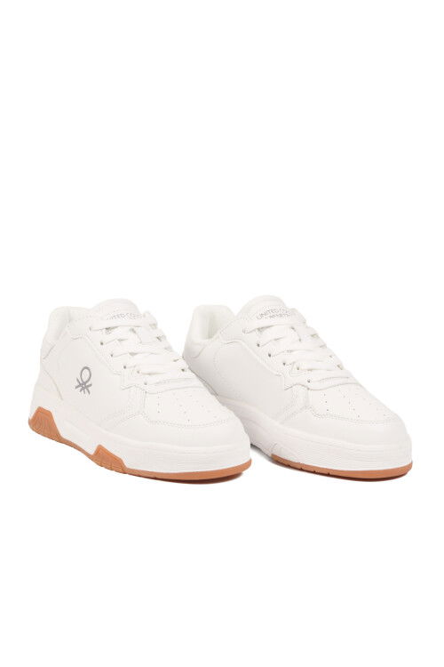 Beyaz Bağcıklı Cilt Memory Foam Unisex Spor Ayakkabı BNI-11220 G