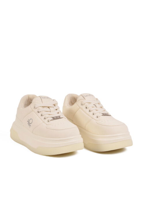 Beyaz Bağcıklı Cilt Memory Foam Kadın Spor Ayakkabı BNI-12046 G