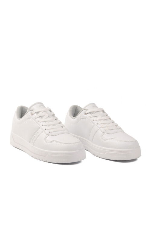 Beyaz Bağcıklı Cilt Memory Foam Erkek Spor Ayakkabı BNI-12083 M