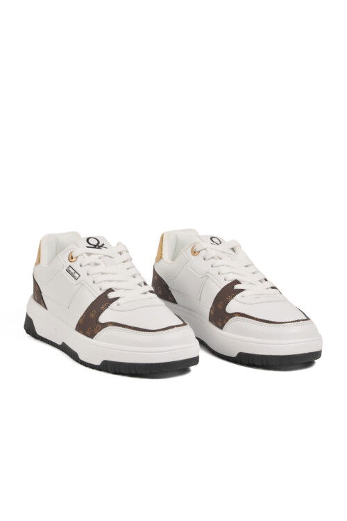 Beyaz Bağcıklı Cilt Memory Foam Unisex Spor Ayakkabı BNI-12091 G