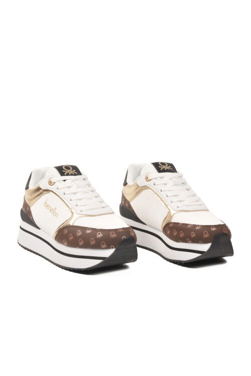 Beyaz Bağcıklı Cilt Memory Foam Kadın Spor Ayakkabı BNI-12096 G