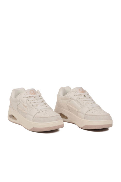 Beyaz Bağcıklı Cilt Kadın Spor Ayakkabı BNI-12133 G