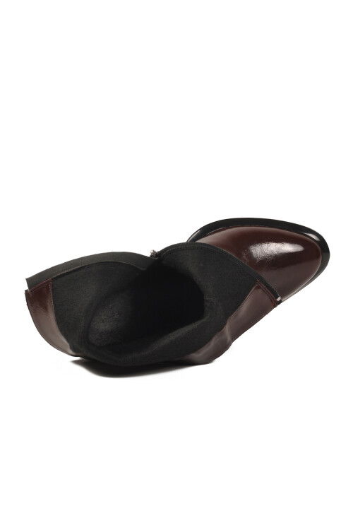 Bordo Polarlı Fermuarlı Kadın Topuklu Bot 878601 Z