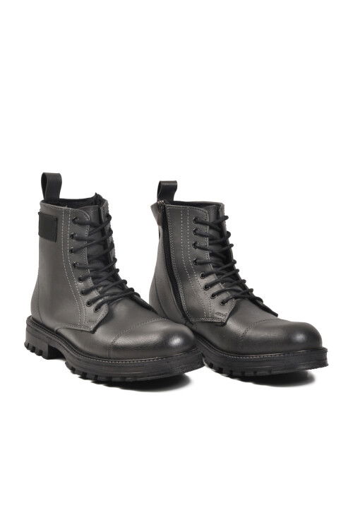 Füme Polarlı Fermuarlı Bağcıklı Kaymaz Erkek Bot 856 M