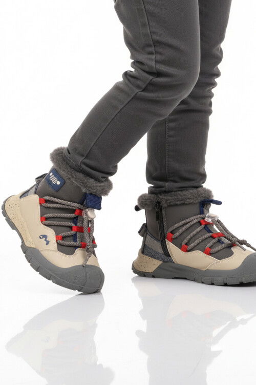 Gri İçi Kürklü Soğuğa Dirençli Kaymaz Taban Erkek Çocuk Bot 22671 F