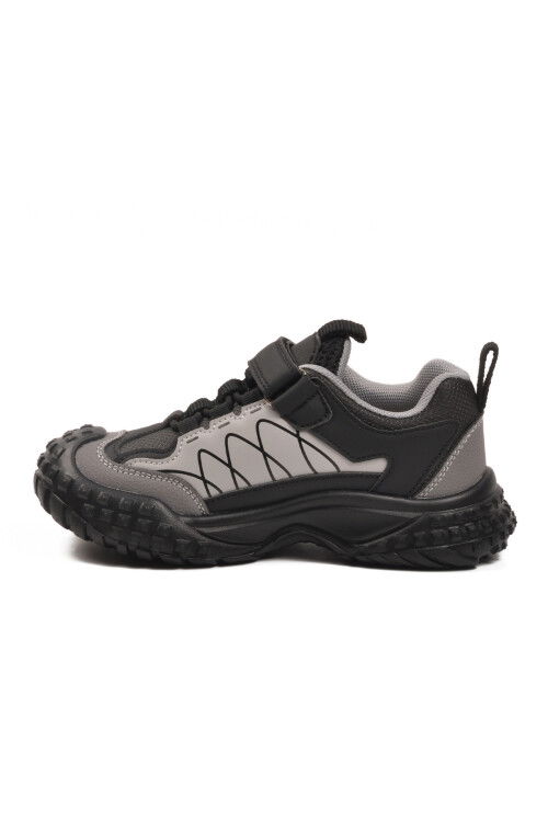 Gri Cırtlı Kaymaz Hafif Esnek Erkek Çocuk Spor Ayakkabı 22676 F