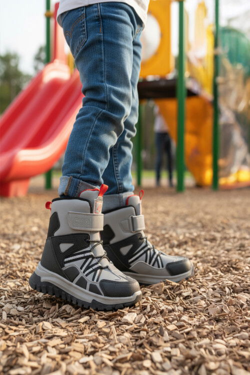 Gri Cırtlı Kaymaz Taban Unisex Çocuk Bot Hilly P