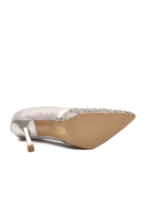 Gümüş Saten Taş İşlemeli Kadın Abiye Ayakkabı 357192 Z