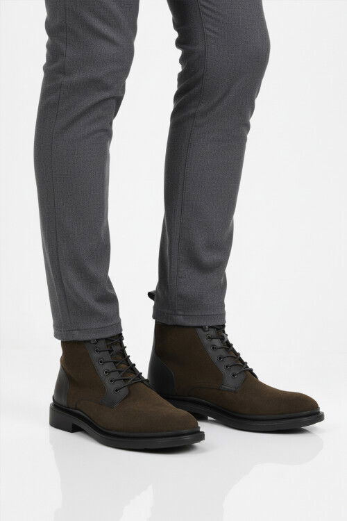 Haki Süet Hakiki Deri Bağcıklı Erkek Bot Po 2439 M