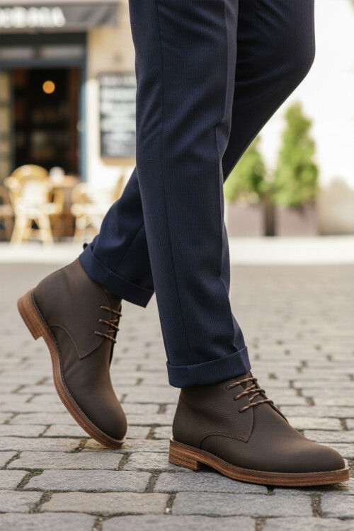 Kahve Bağcıklı Hakiki Deri Erkek Klasik Bot Po 235 M