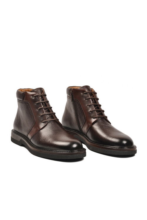 Kahve İçi Dışı Hakiki Deri Fermuarlı Erkek Bot 2112 M