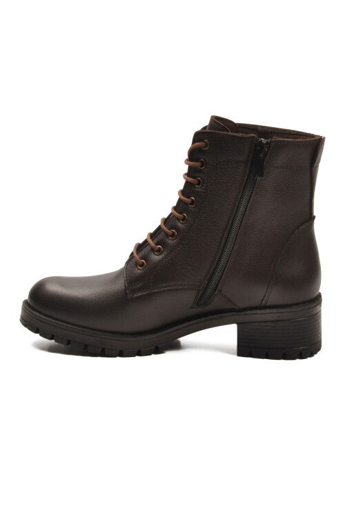 Kahve Hakiki Deri Bağcıklı Kadın Bot 2680-1 Z