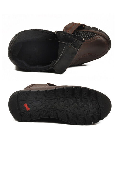 Kahve Hakiki Deri İçi Polarlı Cırtlı Fermuarlı Kaymaz Kadın Bot 3609 Z