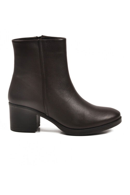 Kahve Hakiki Deri Fermuarlı Polarlı Kadın Bot 92162-1 Z