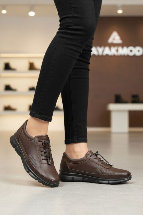 Kahve Hakiki Deri Ortopedik Kadın Casual Ayakkabı 695 Z